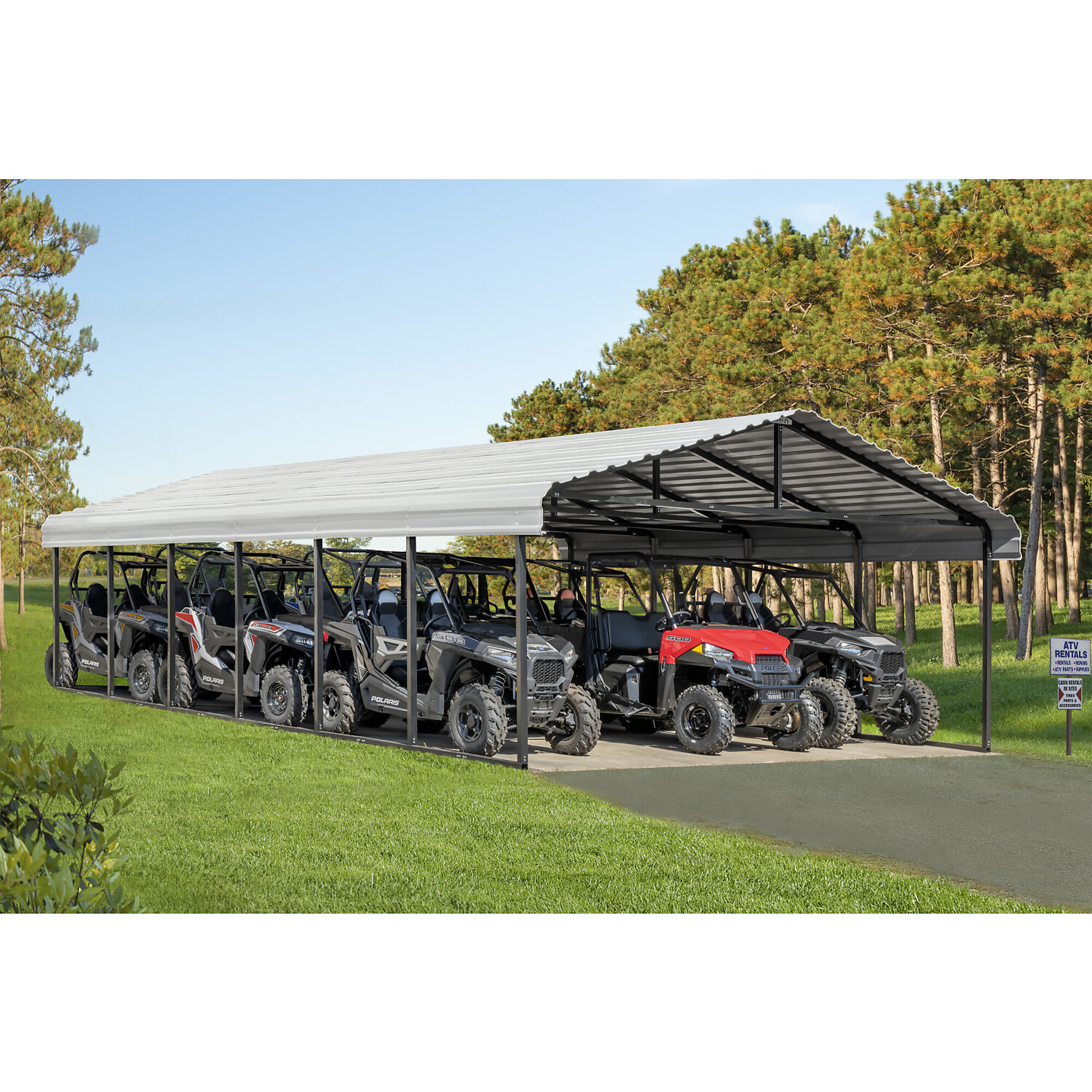 Arrow Steel Carport, 29ft.L x 20ft.W x 9.8ft.H, Eggshell, Model# CPH202907